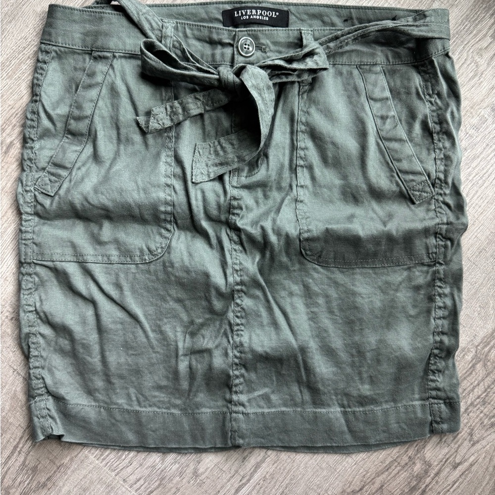 Liverpool Los Angeles Olive Green Skirt with Belt Lenin Blend Size 10